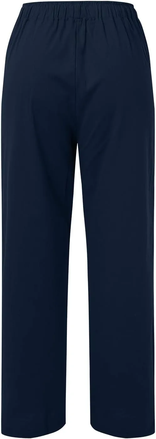 Wide Pants Waist Long Drawstring Casual Linen Elastic Women Leg Solid Cotton Pants Sequin Outfit