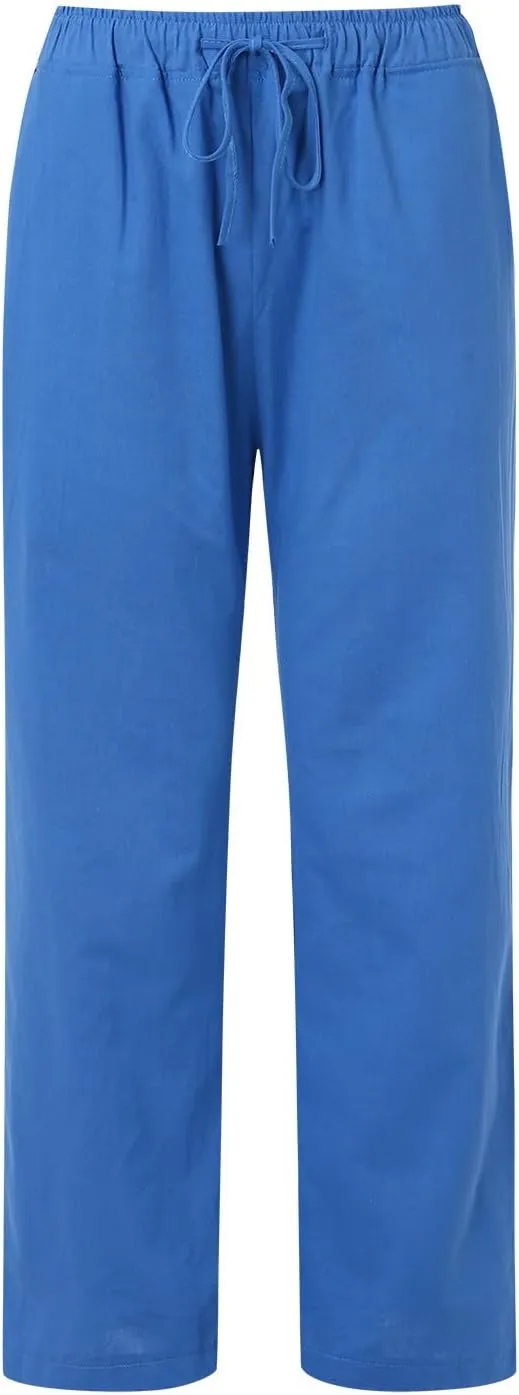Wide Pants Waist Long Drawstring Casual Linen Elastic Women Leg Solid Cotton Pants Sequin Outfit