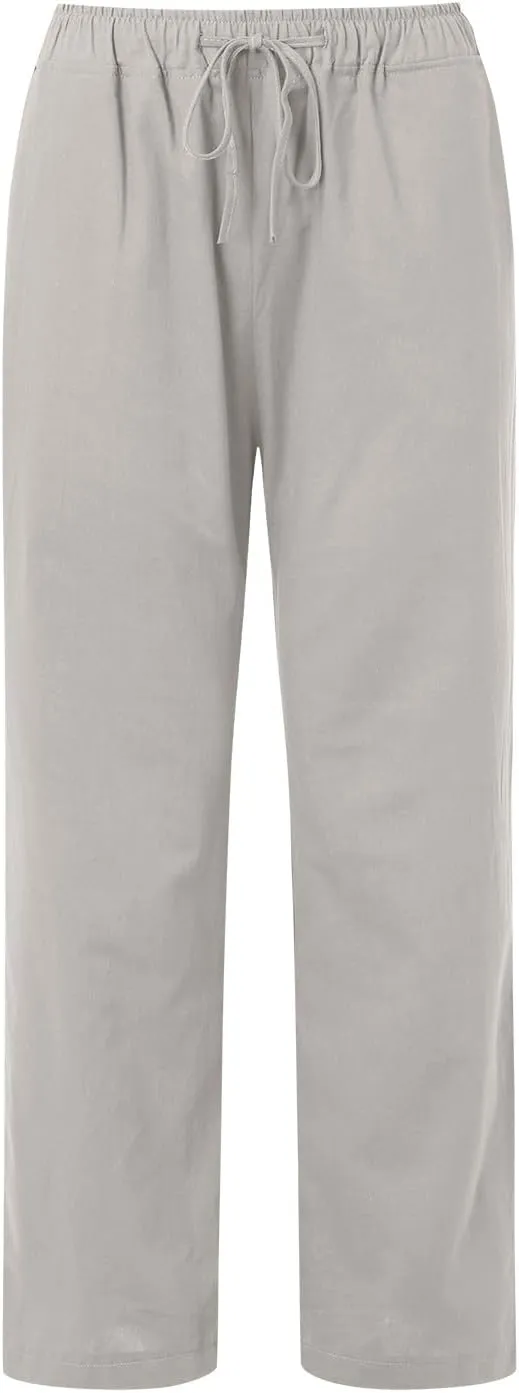 Wide Pants Waist Long Drawstring Casual Linen Elastic Women Leg Solid Cotton Pants Sequin Outfit