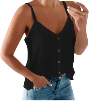 Women Button Down Tank Tops Loose Casual V Neck Strappy Summer Sleeveless Shirts Plus Size Blouses S-5X