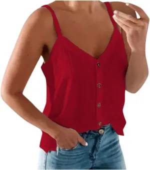 Women Button Down Tank Tops Loose Casual V Neck Strappy Summer Sleeveless Shirts Plus Size Blouses S-5X