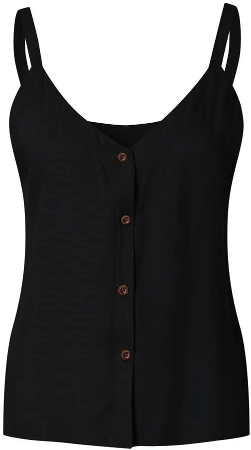Women Button Down Tank Tops Loose Casual V Neck Strappy Summer Sleeveless Shirts Plus Size Blouses S-5X