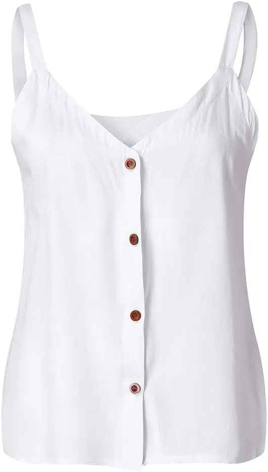Women Button Down Tank Tops Loose Casual V Neck Strappy Summer Sleeveless Shirts Plus Size Blouses S-5X