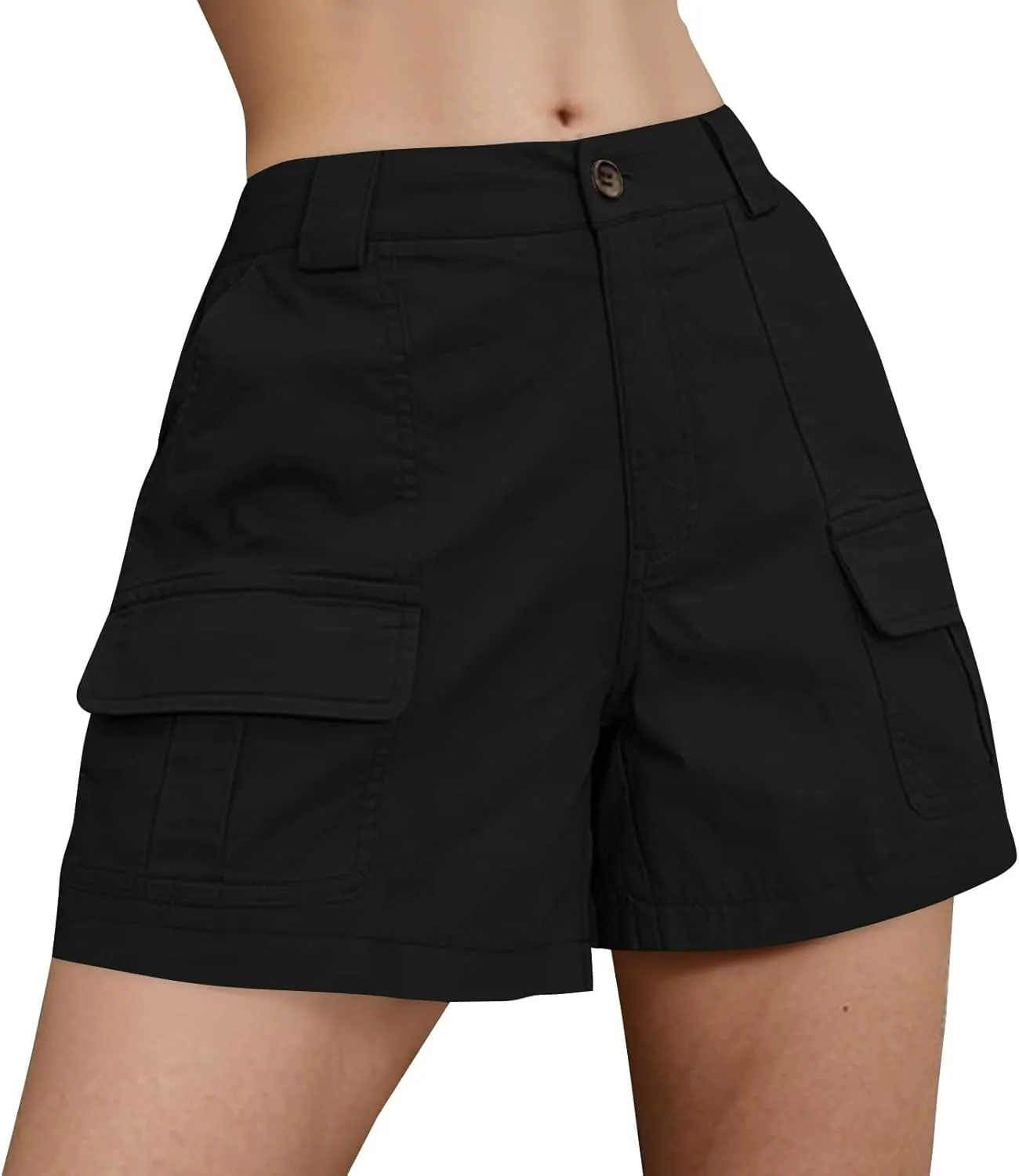 Women Cargo Shorts Summer Casual Hiking Shorts with Pockets Elastic Waist Button Bermuda Short Y2K Chino Short