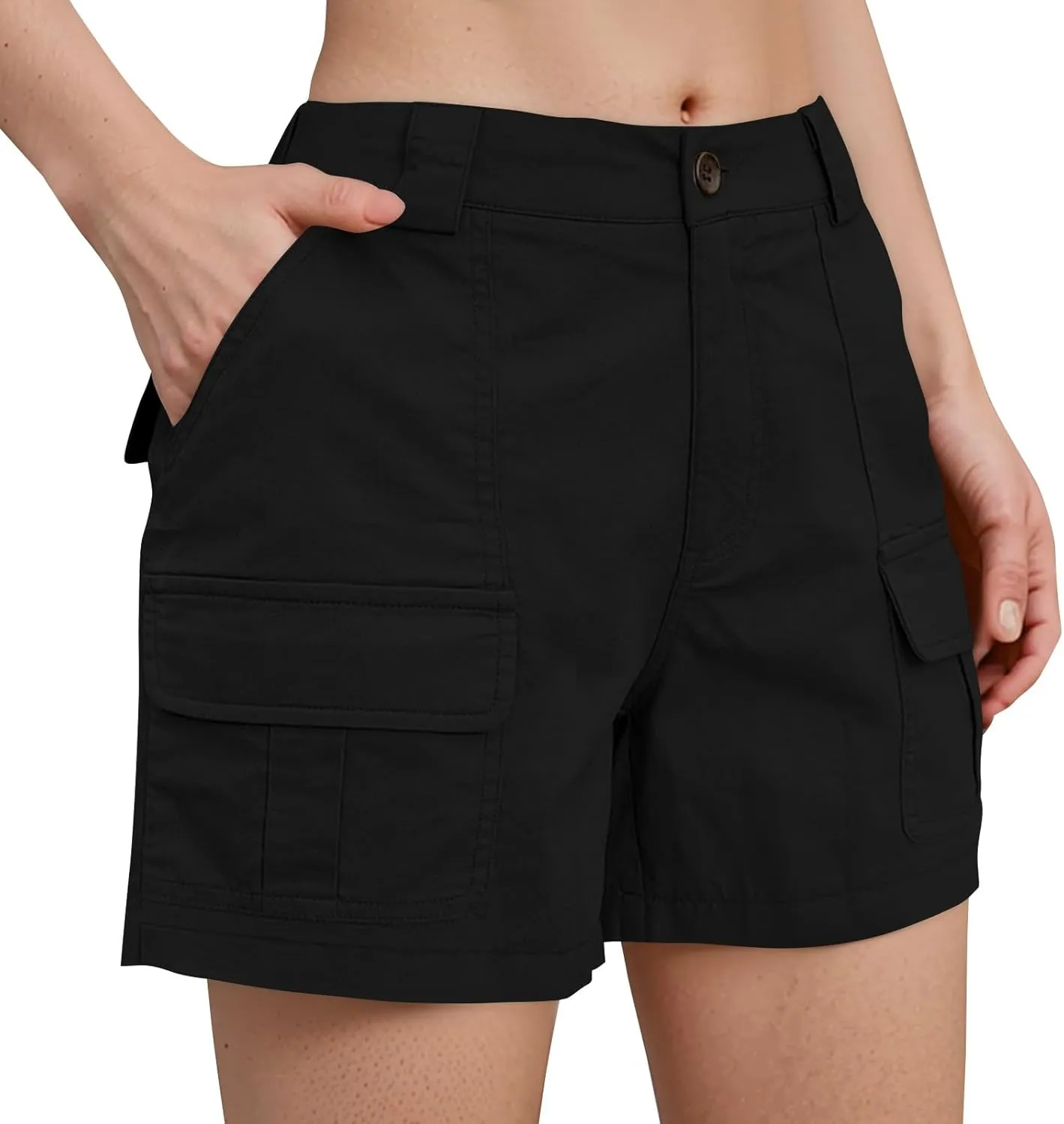 Women Cargo Shorts Summer Casual Hiking Shorts with Pockets Elastic Waist Button Bermuda Short Y2K Chino Short
