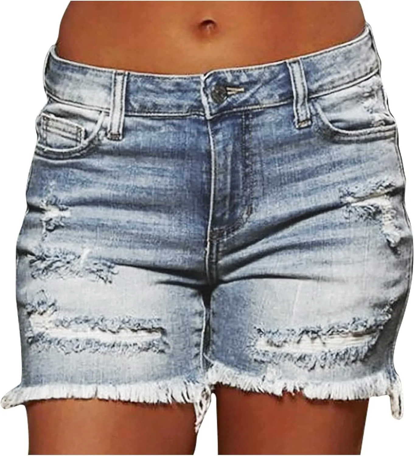 Women Casual Summer Mid Waist Stretchy Denim Jean Shorts Junior Short Jean Elastic Comfy Shorts Straight Fit Jean Shorts