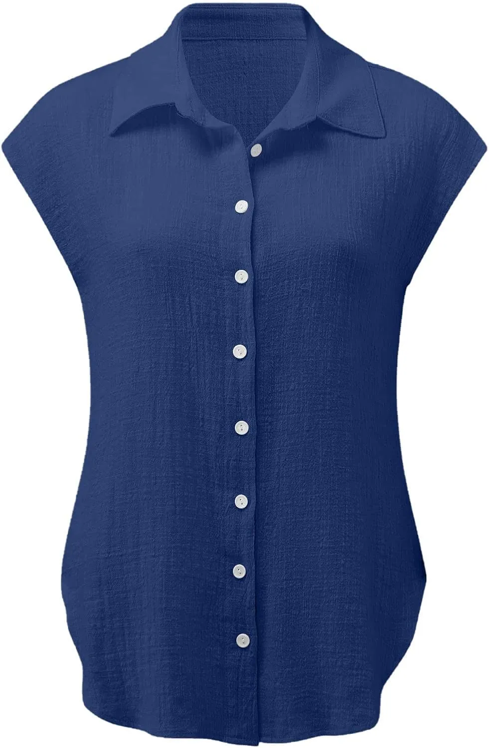 Women Cotton Linen Shirts 2025 V Neck Half Button Down Blouse Casual Cap Sleeve Tops Summer Work Vacation Clothes