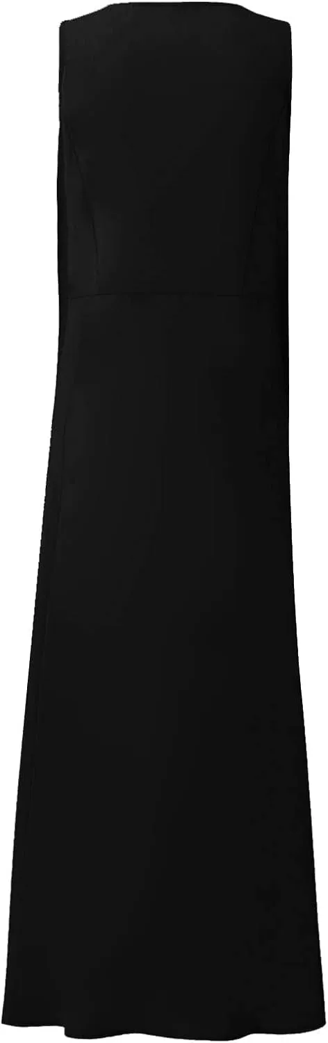 Women Dresses Linen Dress Summer Beach Dress Sleeveless Boho Maxi Long Dresses Casual with Pockects