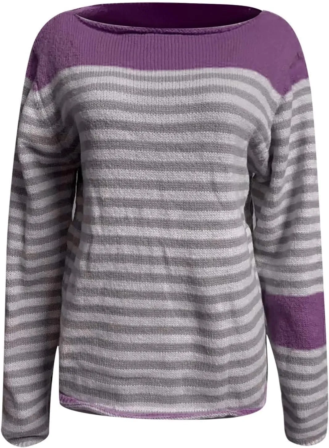 Women Fair Isle Sweaters Casual Scoop Neck Long Sleeved Vintage Sweater Loose Fuzzy Knitted Sweater Pullover Top