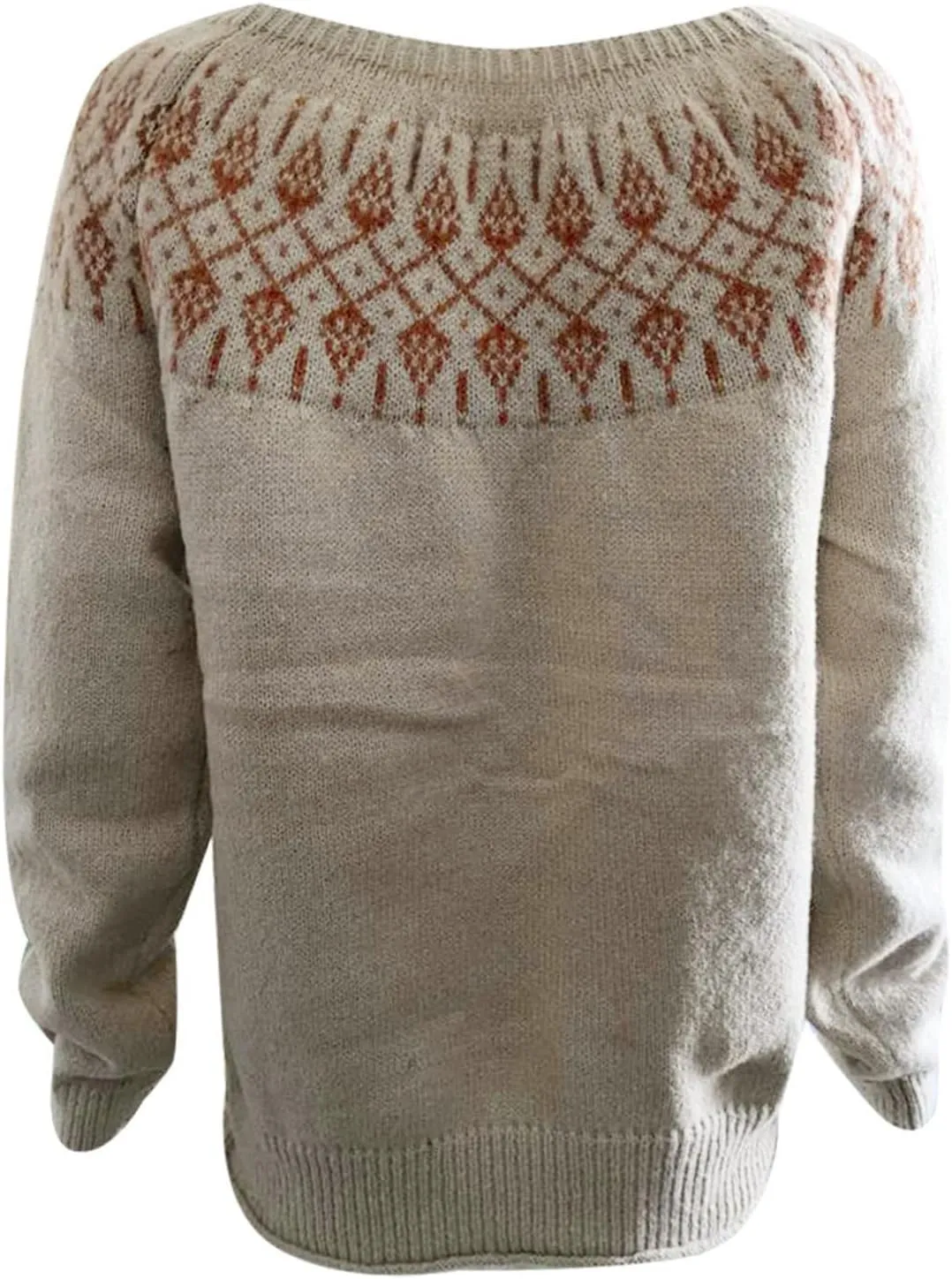 Women Fair Isle Sweaters Casual Scoop Neck Long Sleeved Vintage Sweater Loose Fuzzy Knitted Sweater Pullover Top