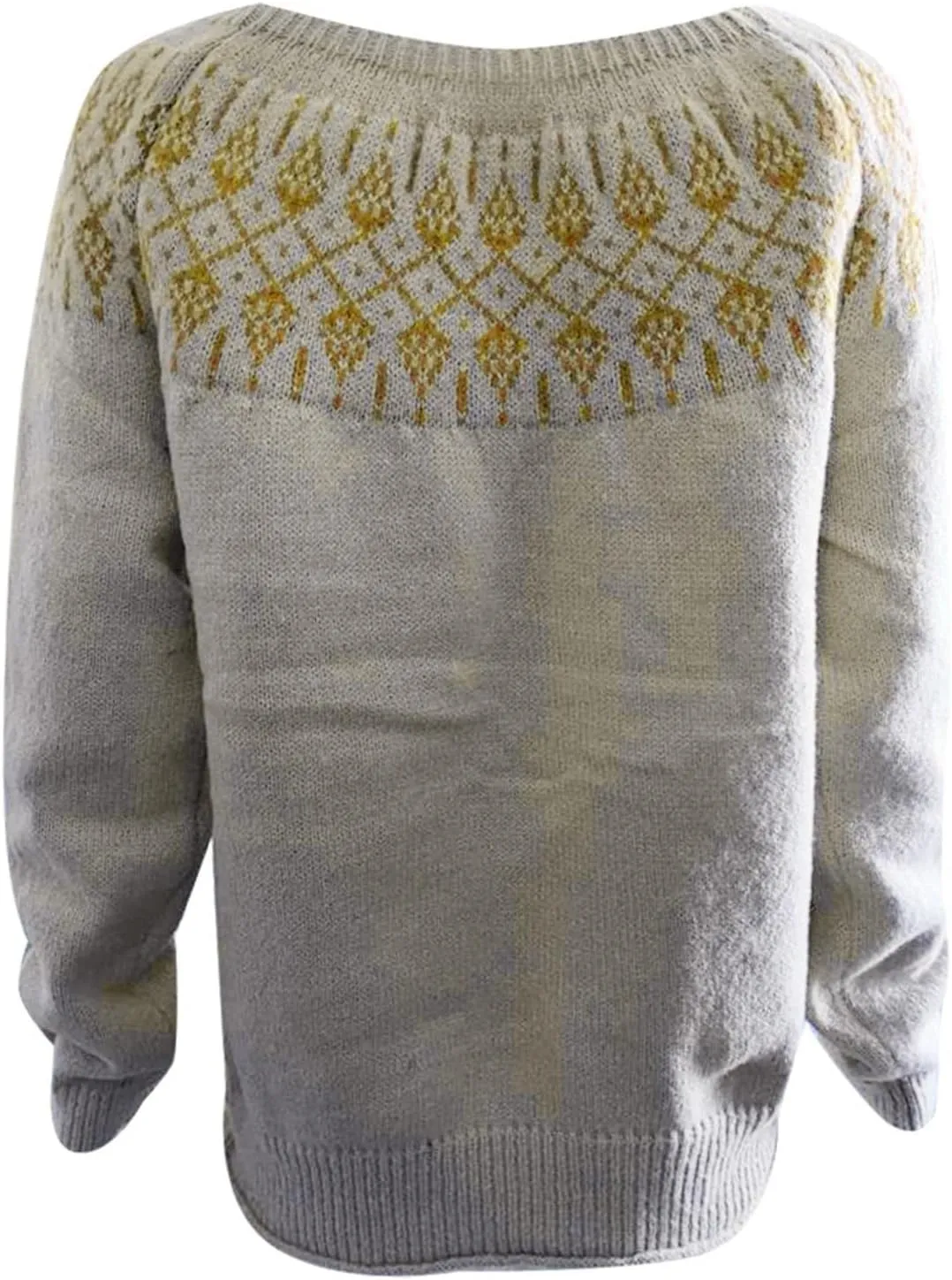 Women Fair Isle Sweaters Casual Scoop Neck Long Sleeved Vintage Sweater Loose Fuzzy Knitted Sweater Pullover Top