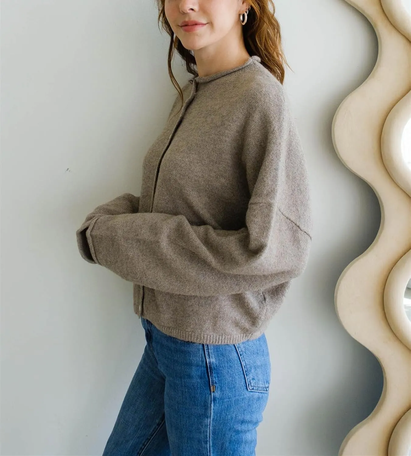 Women Lightweight Cardigan Sweater Button Down Long Sleeve Crewneck Crop Knit Cardigans Casual Basic Knitwear