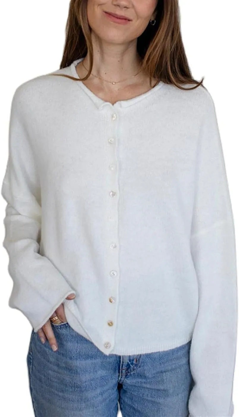 Women Lightweight Cardigan Sweater Button Down Long Sleeve Crewneck Crop Knit Cardigans Casual Basic Knitwear