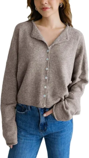 Women Lightweight Cardigan Sweater Button Down Long Sleeve Crewneck Crop Knit Cardigans Casual Basic Knitwear