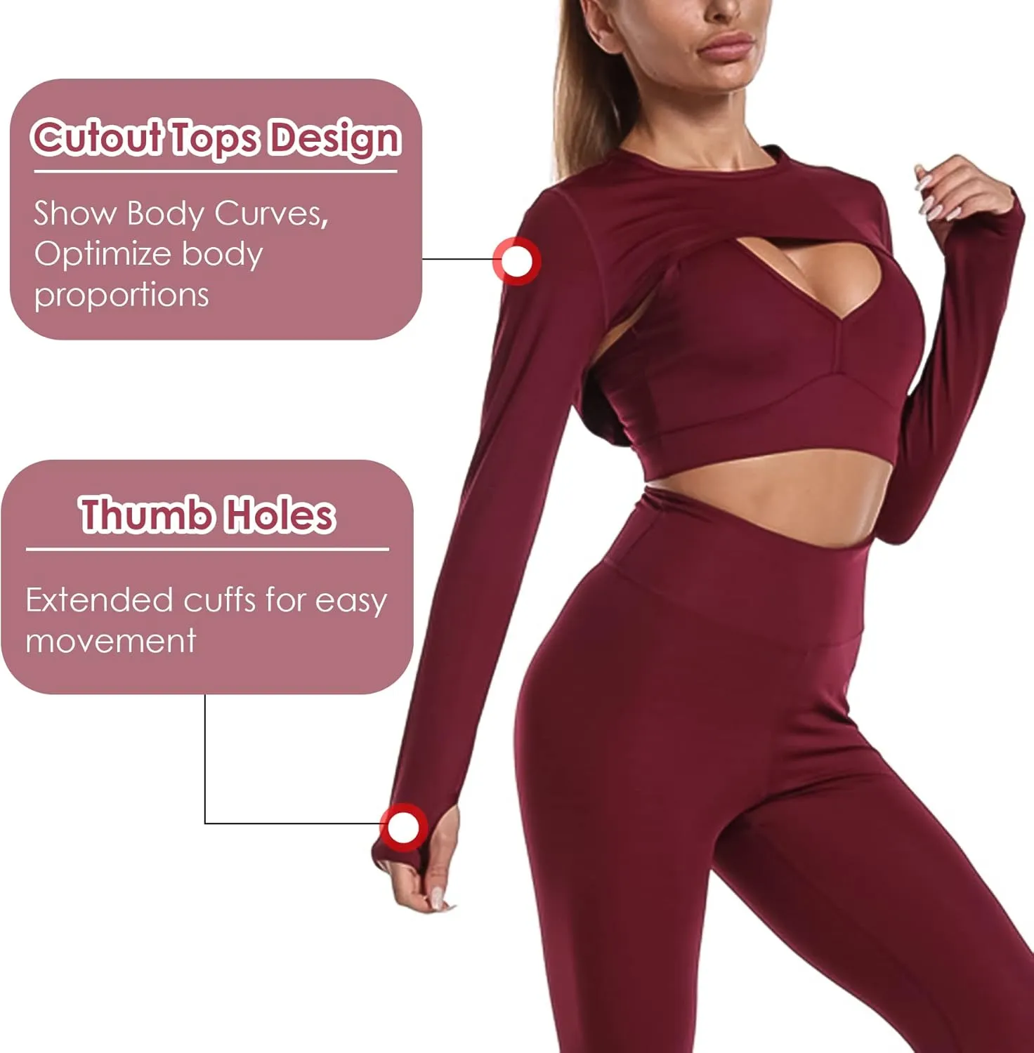 Women Long Sleeve Workout Crop Tops Seamless Yoga Shirts Cutout Shrug Top