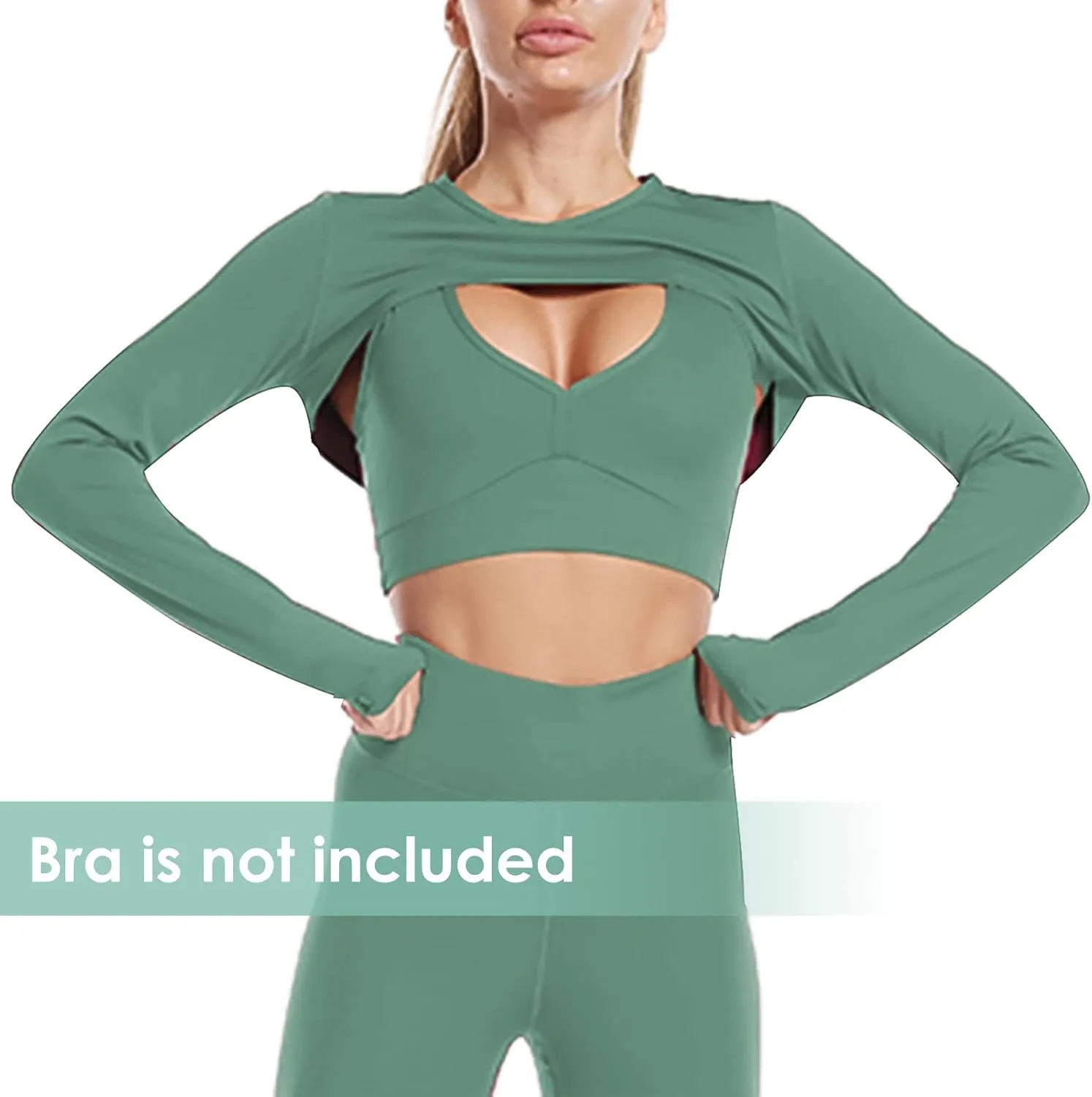 Women Long Sleeve Workout Crop Tops Seamless Yoga Shirts Cutout Shrug Top