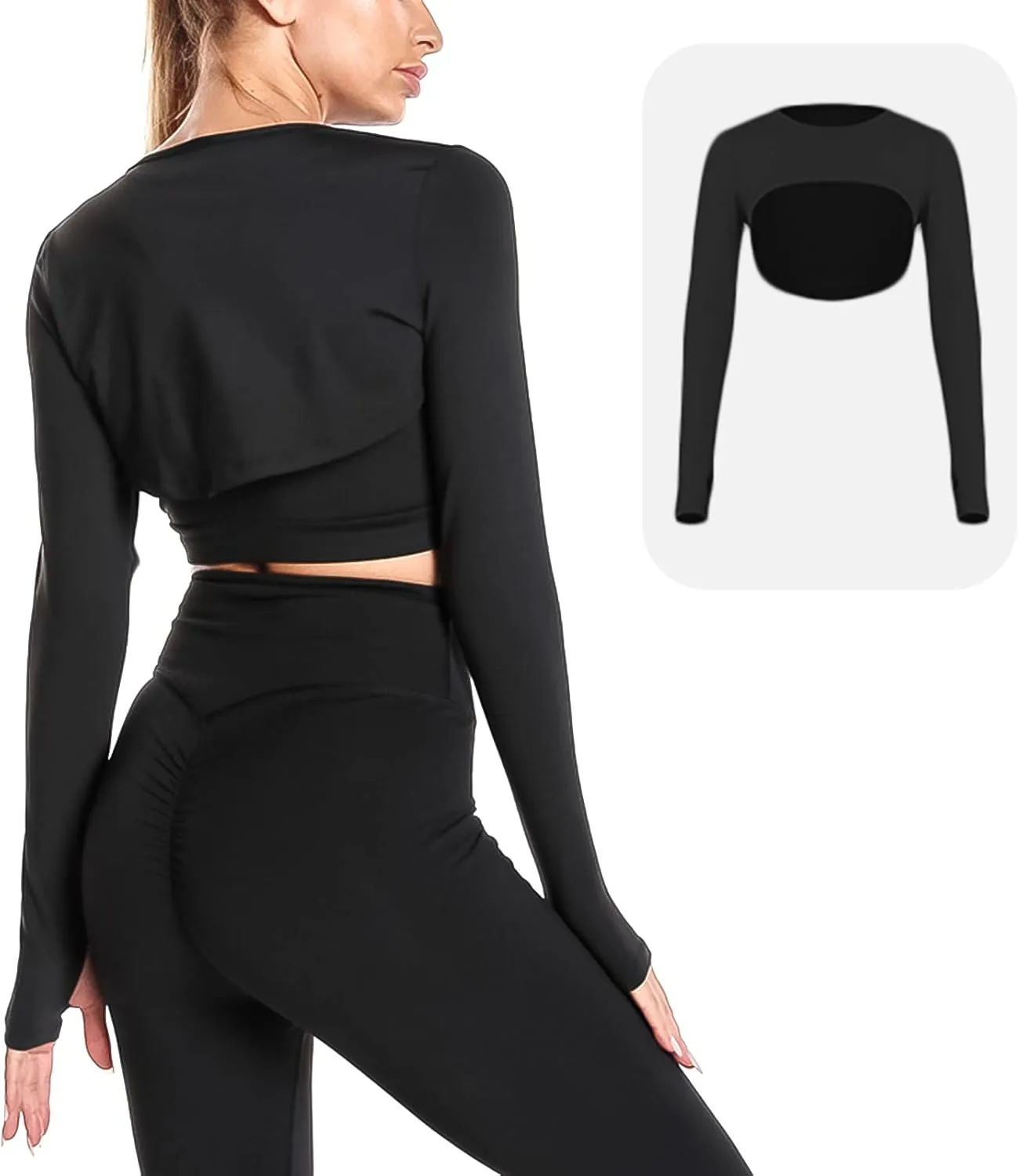 Women Long Sleeve Workout Crop Tops Seamless Yoga Shirts Cutout Shrug Top