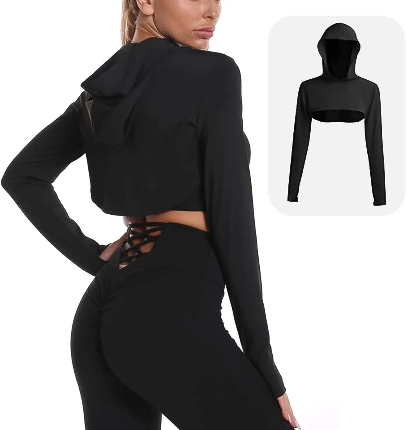 Women Long Sleeve Workout Crop Tops Seamless Yoga Shirts Cutout Shrug Top
