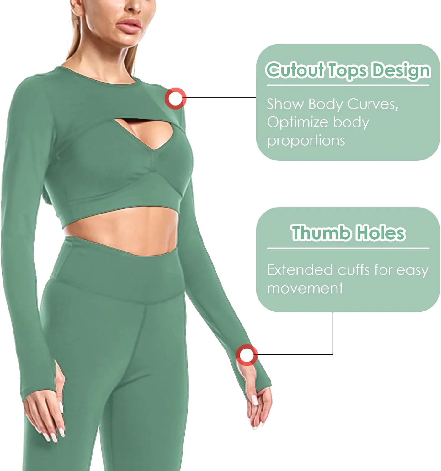 Women Long Sleeve Workout Crop Tops Seamless Yoga Shirts Cutout Shrug Top