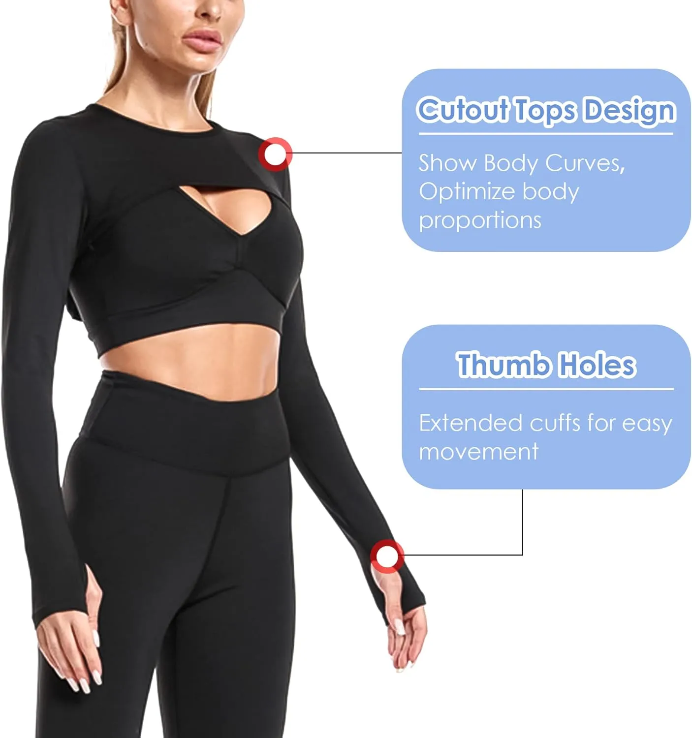 Women Long Sleeve Workout Crop Tops Seamless Yoga Shirts Cutout Shrug Top