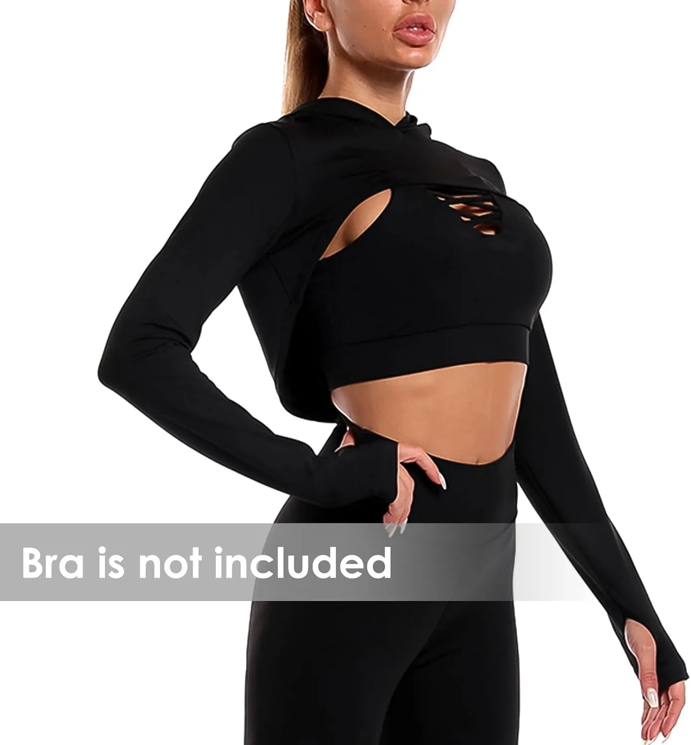 Women Long Sleeve Workout Crop Tops Seamless Yoga Shirts Cutout Shrug Top