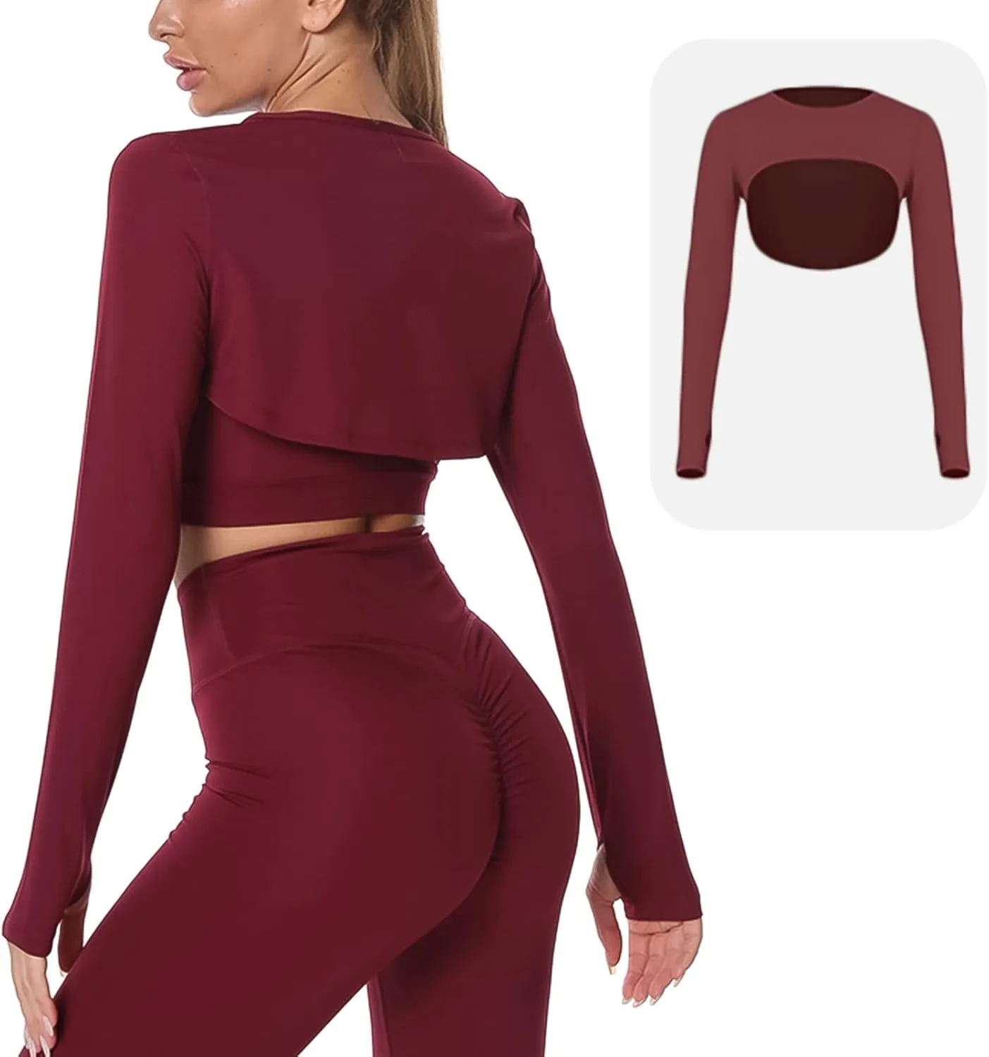 Women Long Sleeve Workout Crop Tops Seamless Yoga Shirts Cutout Shrug Top
