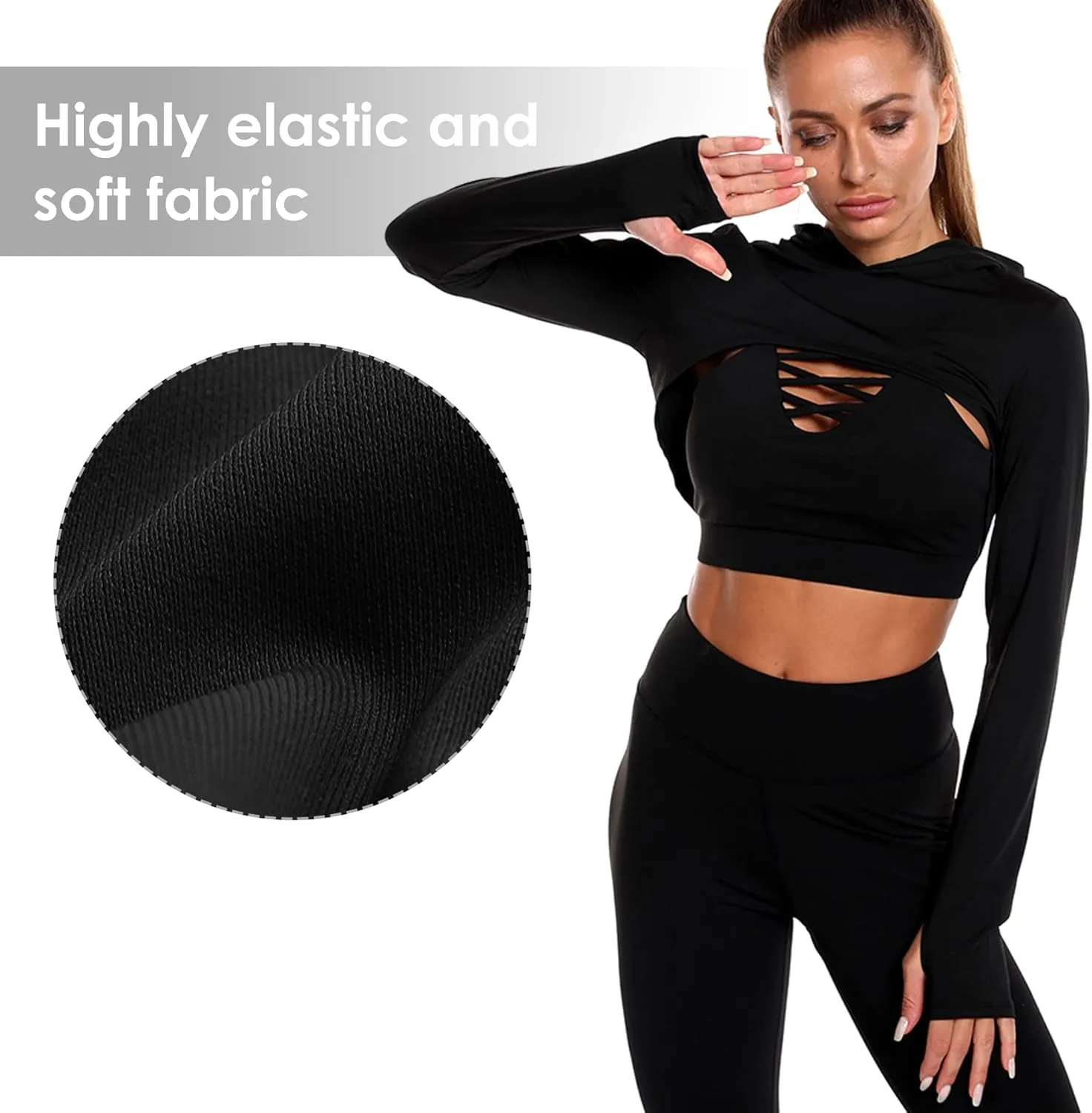 Women Long Sleeve Workout Crop Tops Seamless Yoga Shirts Cutout Shrug Top