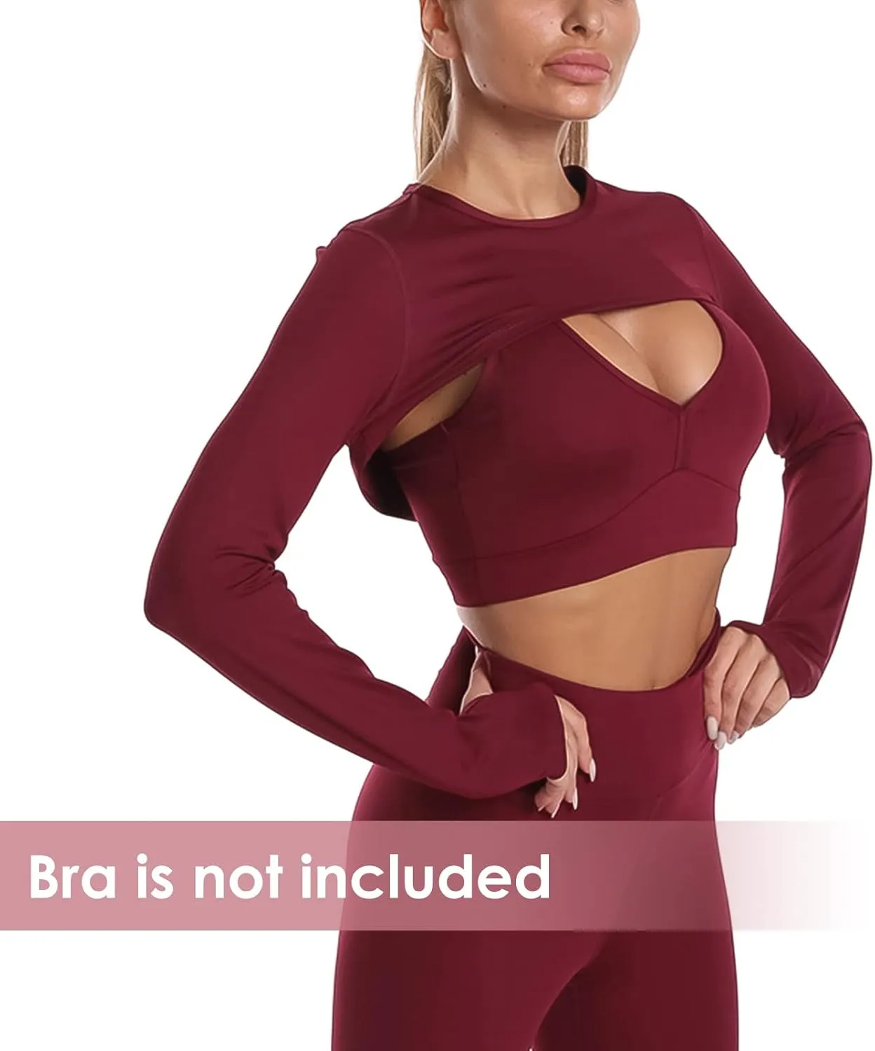 Women Long Sleeve Workout Crop Tops Seamless Yoga Shirts Cutout Shrug Top