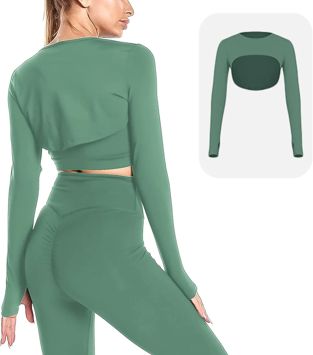 Women Long Sleeve Workout Crop Tops Seamless Yoga Shirts Cutout Shrug Top