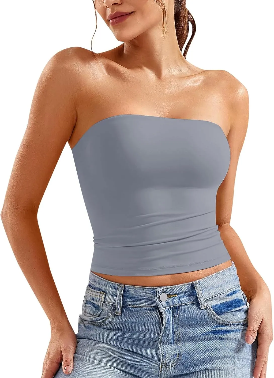 Women Strapless Tube Top Sexy Sleeveless Backless Bandeau Going Out Crop Tops Cute 2025 Summer Outfits