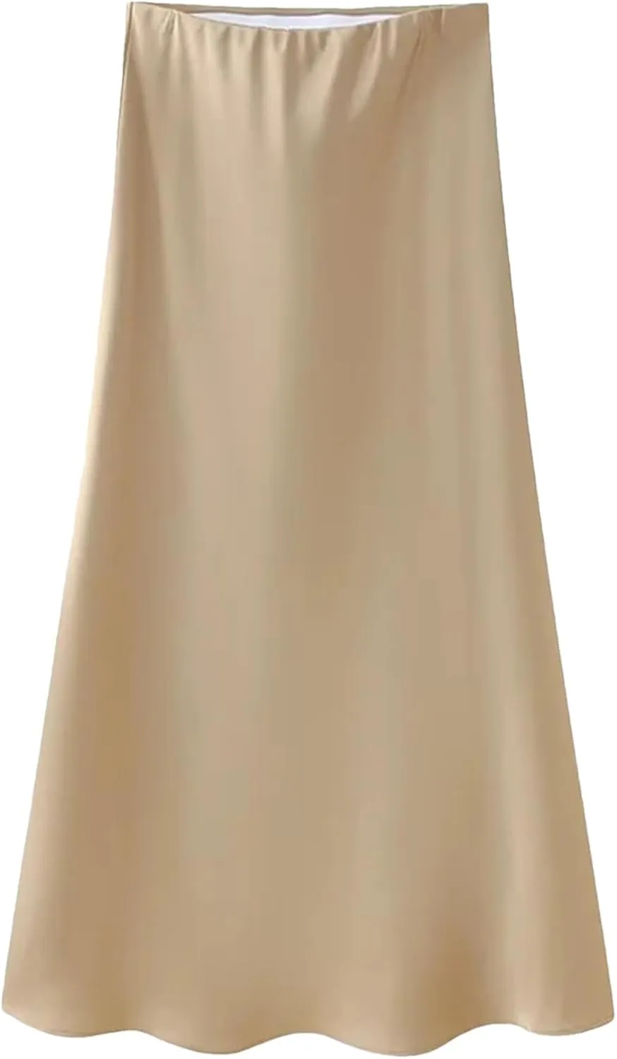 Women Vintage Casual Skirt Solid Silky Satin Straight Elasticwaist Midi Skirt Spring Summer Skirt
