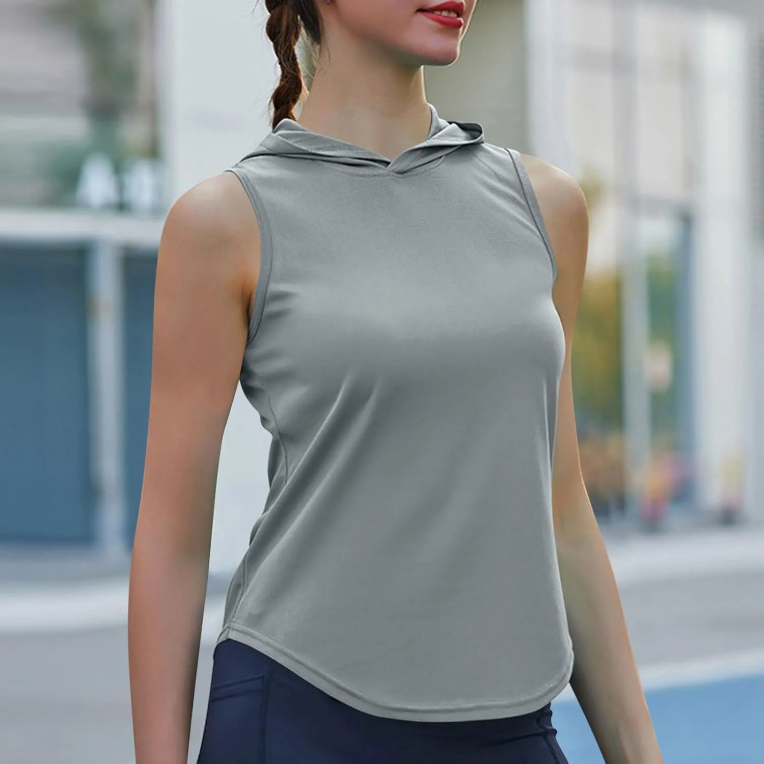Women Workout Hooded Tank Tops Running Shirts Quick Dry Gym Sleeveless Hoodie Athletic Running Tennis Yoga Shirt Tops