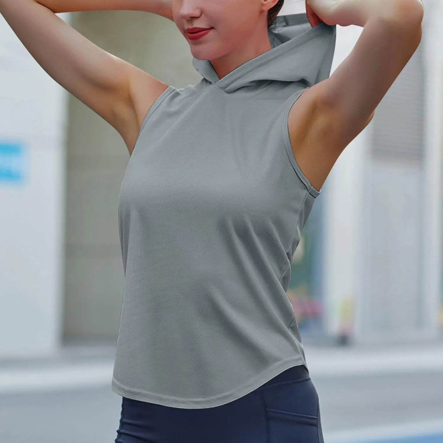 Women Workout Hooded Tank Tops Running Shirts Quick Dry Gym Sleeveless Hoodie Athletic Running Tennis Yoga Shirt Tops