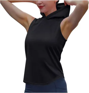 Women Workout Hooded Tank Tops Running Shirts Quick Dry Gym Sleeveless Hoodie Athletic Running Tennis Yoga Shirt Tops