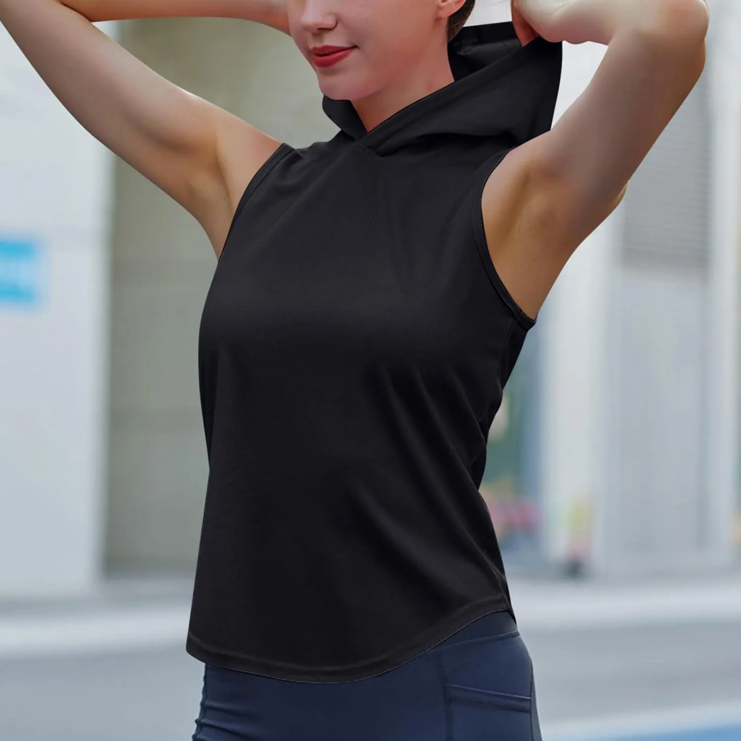 Women Workout Hooded Tank Tops Running Shirts Quick Dry Gym Sleeveless Hoodie Athletic Running Tennis Yoga Shirt Tops