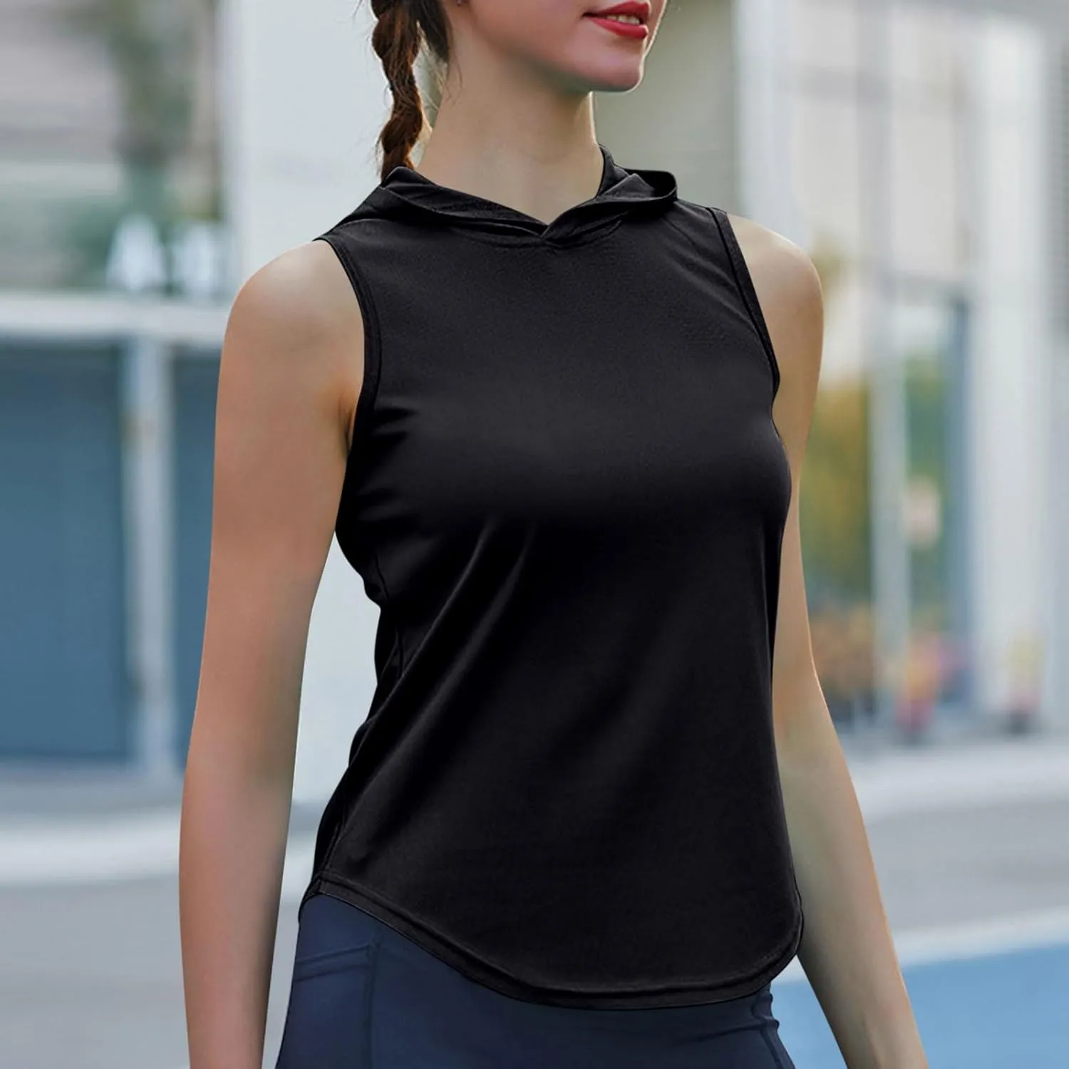 Women Workout Hooded Tank Tops Running Shirts Quick Dry Gym Sleeveless Hoodie Athletic Running Tennis Yoga Shirt Tops