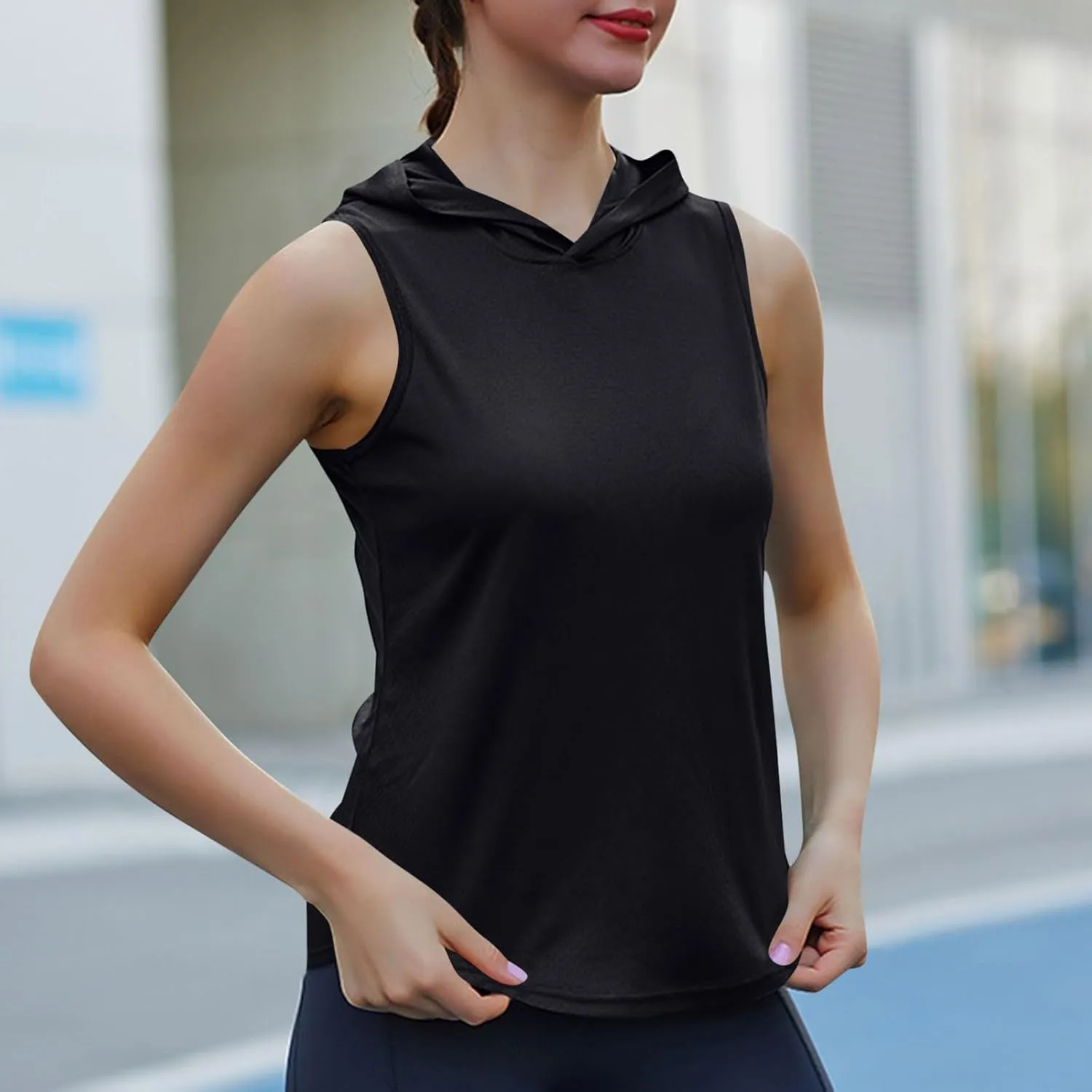 Women Workout Hooded Tank Tops Running Shirts Quick Dry Gym Sleeveless Hoodie Athletic Running Tennis Yoga Shirt Tops