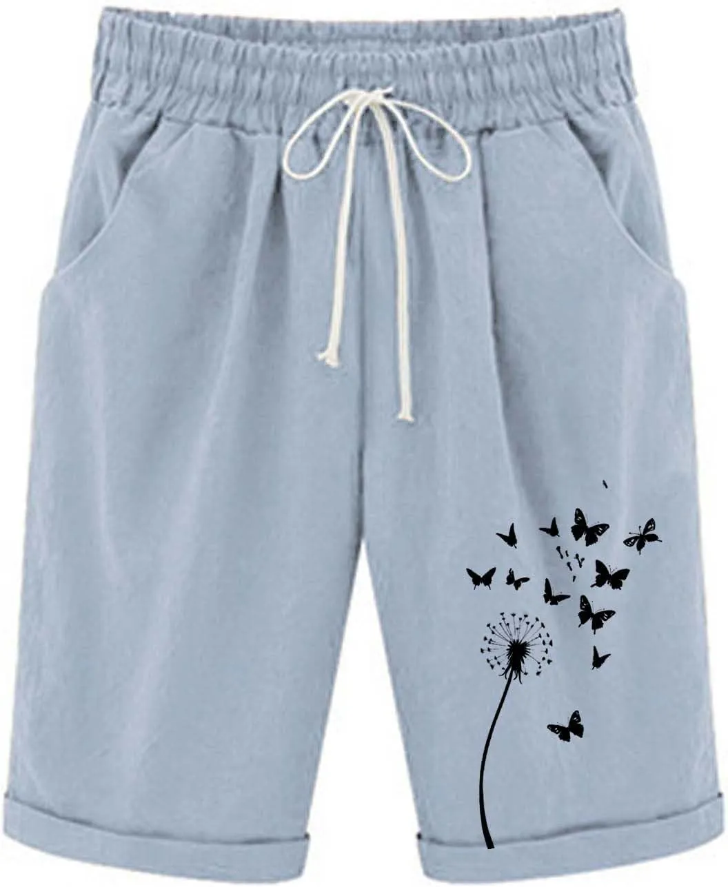 Women's Bermuda Shorts High Waisted Drawstring Workout Short 2025 Summer Casual Beach Knee Length Shorts with Pockets