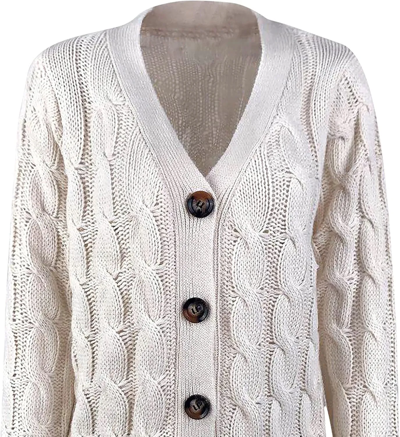 Womens Cable Knit Cotton Cardigan Sweaters Button V Neck Open Front Midi Sweater Jacket Winter Chunky Sweater Coat