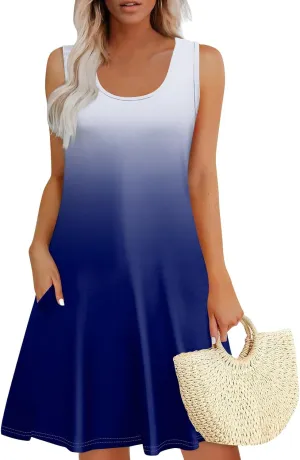 Women's Casual Day Printed Dress with V-Neck Vest and Pocket Beach Dress Casual Dresses