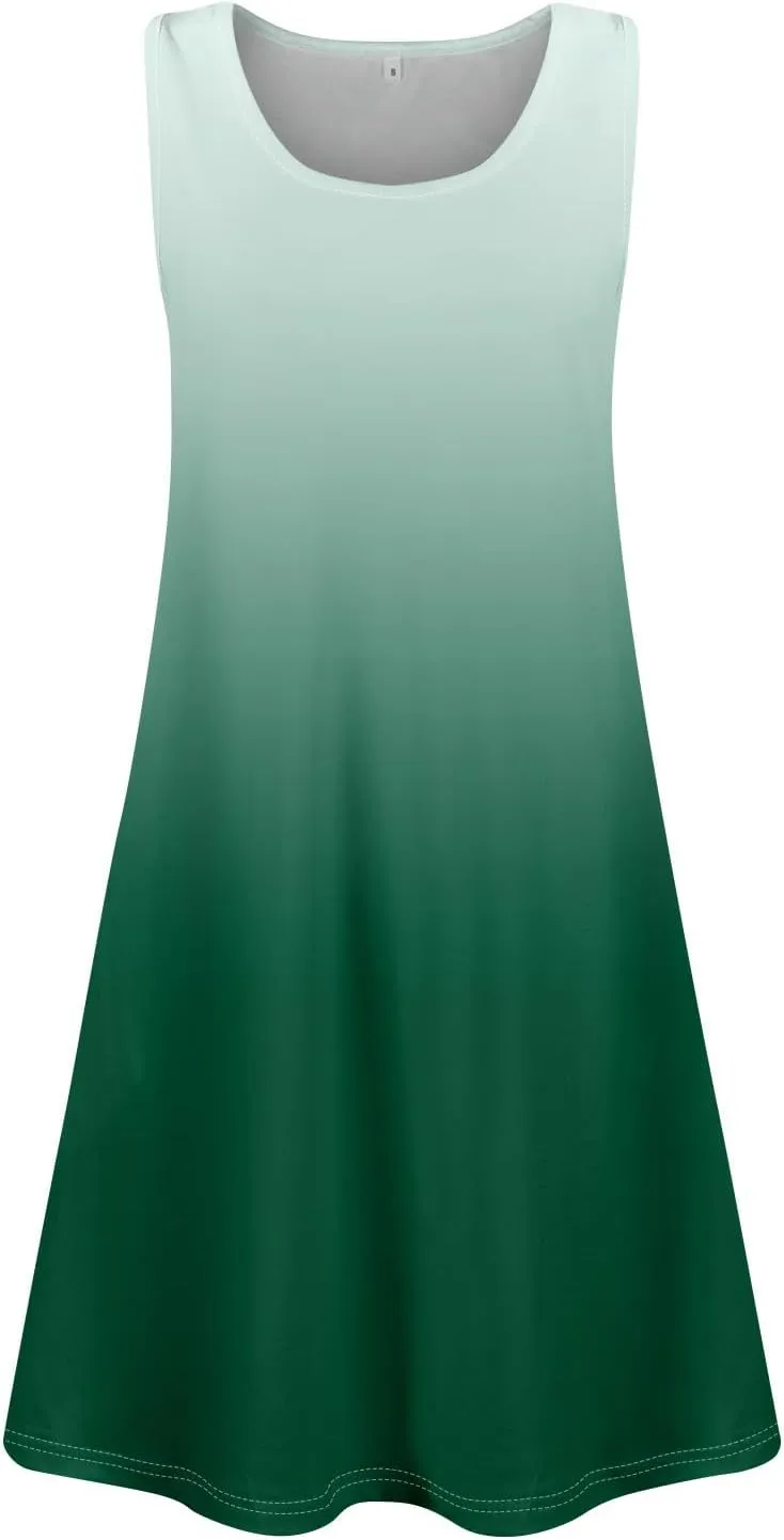 Women's Casual Day Printed Dress with V-Neck Vest and Pocket Beach Dress Casual Dresses