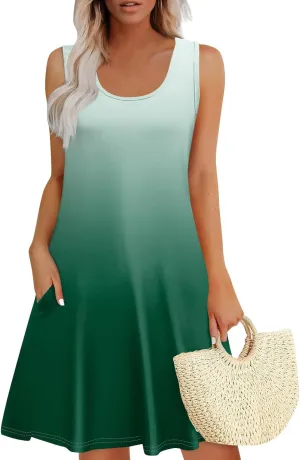 Women's Casual Day Printed Dress with V-Neck Vest and Pocket Beach Dress Casual Dresses