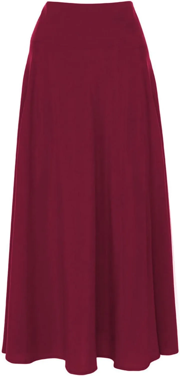 Women's Casual High-Waisted Pleated Maxi Skirt with Pockets，Solid Long Vintage Strappy Skirt