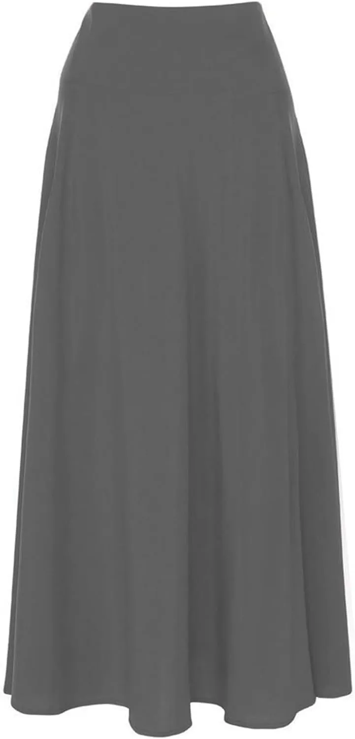 Women's Casual High-Waisted Pleated Maxi Skirt with Pockets，Solid Long Vintage Strappy Skirt