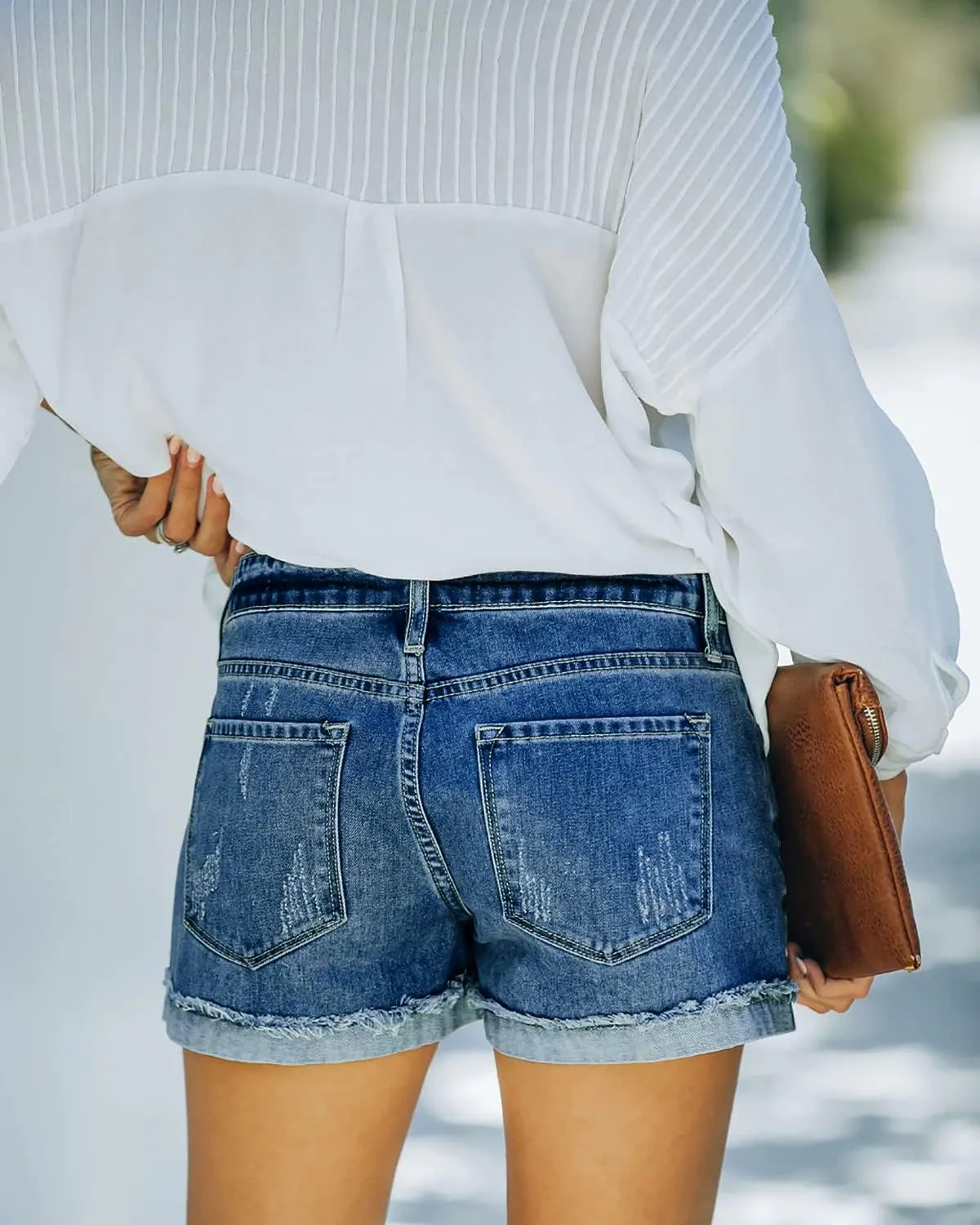Womens Casual Stretch Denim Jean Shorts with Button Pockets for Summer