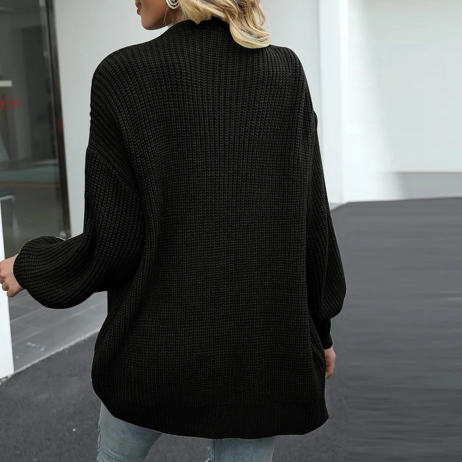 Women's Chunky Cardigan Sweaters 2024 Fall Cable Knit Open Front Sweater Lantern Sleeve Oversized Cardigan Outwear