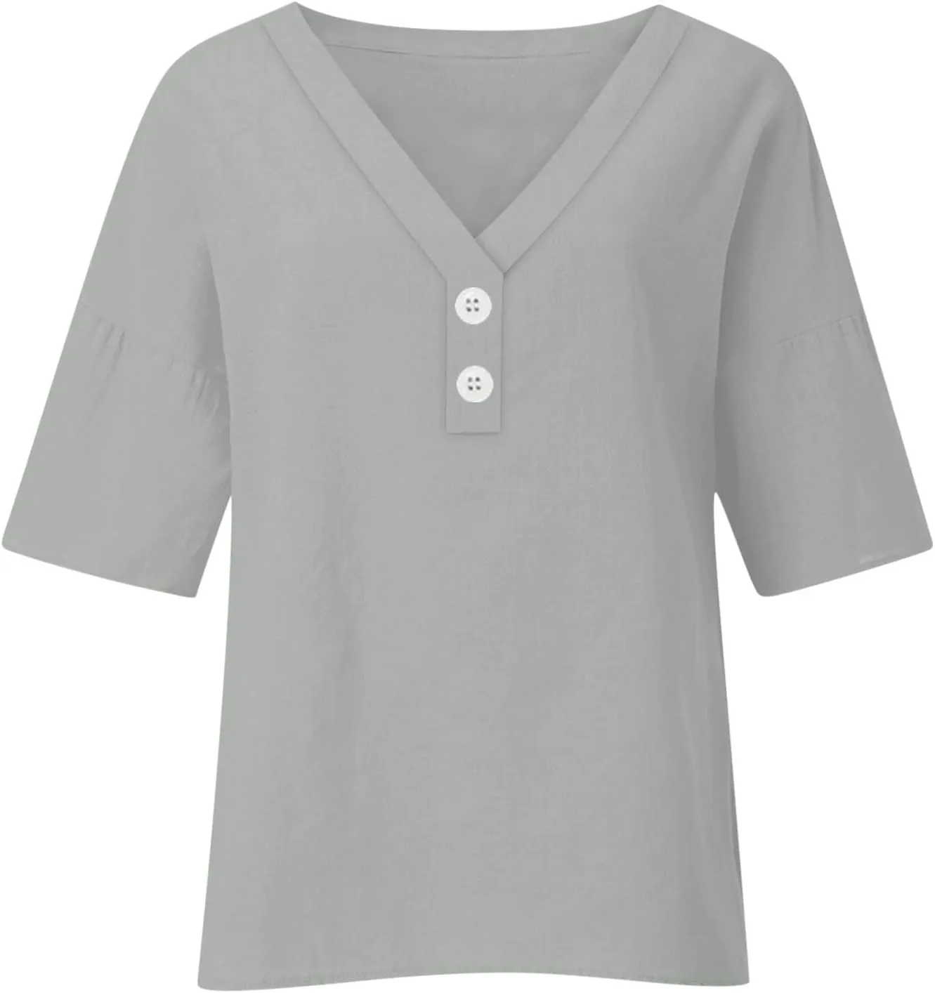 Women's Cotton Linen Button Shirts Casual V Neck 3/4 Sleeve Tops Plus Size Oversized Boho Tshirt Loose Tunics Blouse