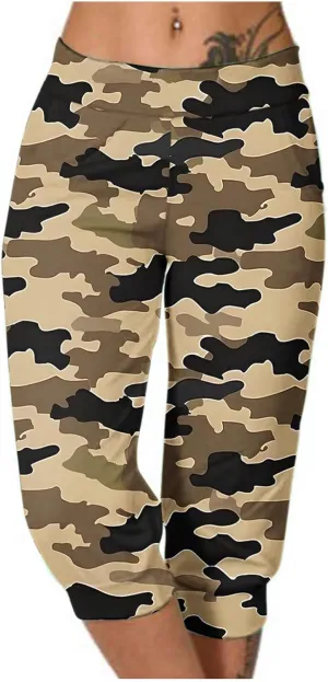 Womens Cropped Capris Cargo Joggers Pants Stretch Camouflage Sweatpants Workout Athletic Yoga Pants Summer Trousers