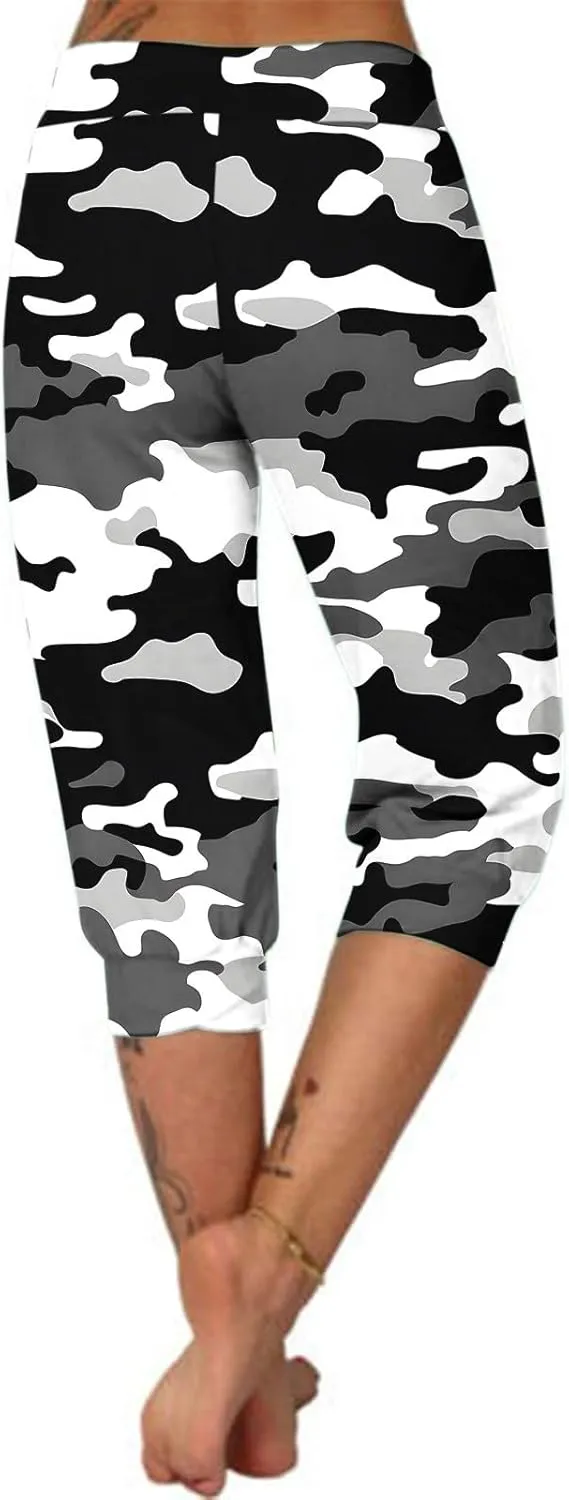 Womens Cropped Capris Cargo Joggers Pants Stretch Camouflage Sweatpants Workout Athletic Yoga Pants Summer Trousers