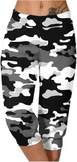 Womens Cropped Capris Cargo Joggers Pants Stretch Camouflage Sweatpants Workout Athletic Yoga Pants Summer Trousers